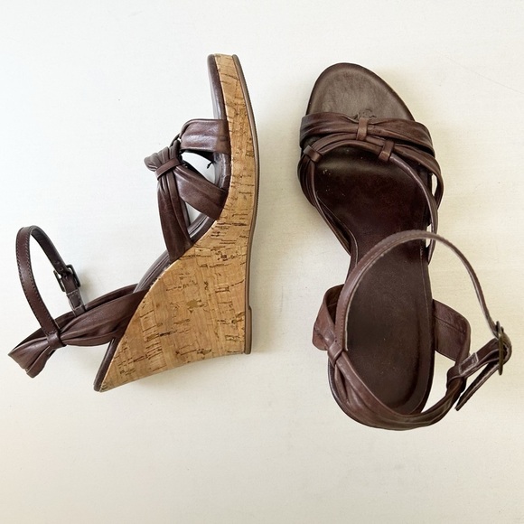 Aldo Brown Leather Wedge Sandals Cork Heel Ankle Strap Size 38 - Picture 13 of 16